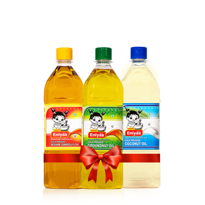 Sesame Oil 1 litre, Groundnut Oil 1 litre, Coconut Oil 1 litre