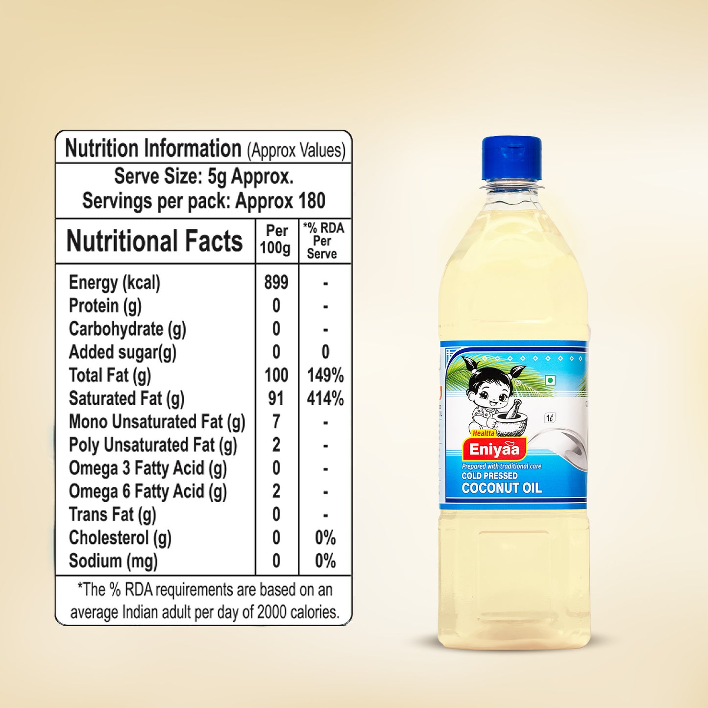 1 Litre Cold Pressed Coconut Oil for Cooking, Hair & Massage