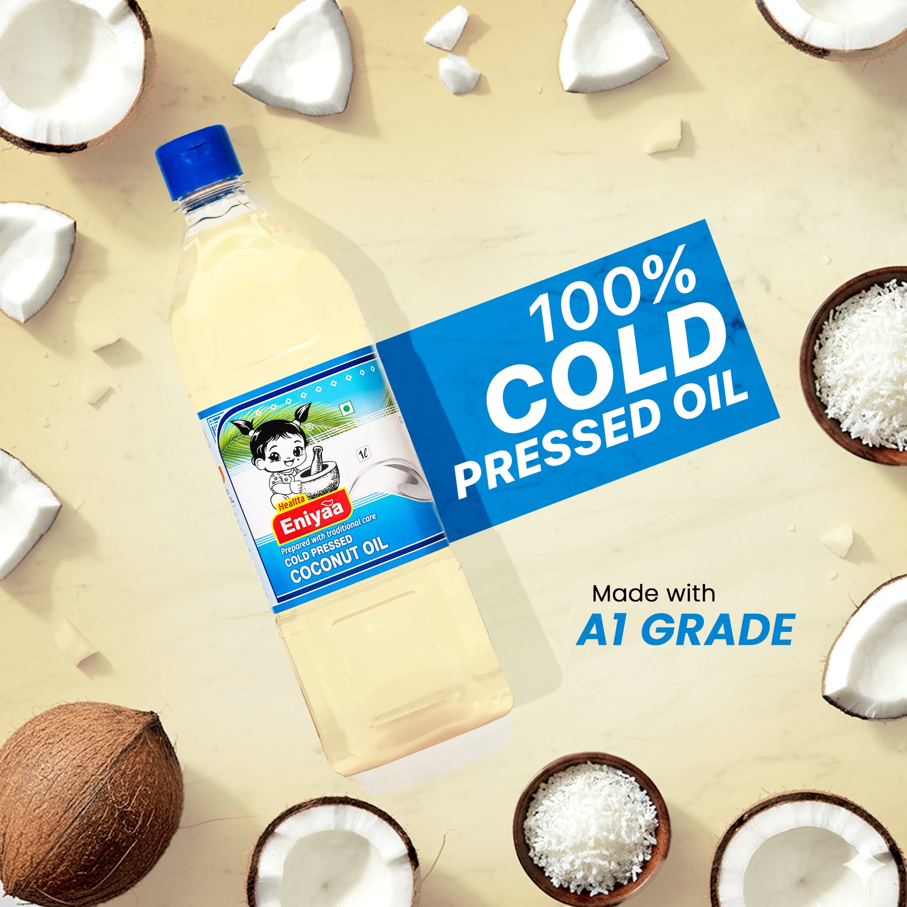 1 Litre Cold Pressed Coconut Oil for Cooking, Hair & Massage